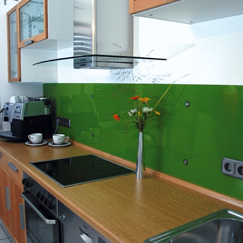 Küchenrückwand grün mit flächenbündigen Punkthaltern